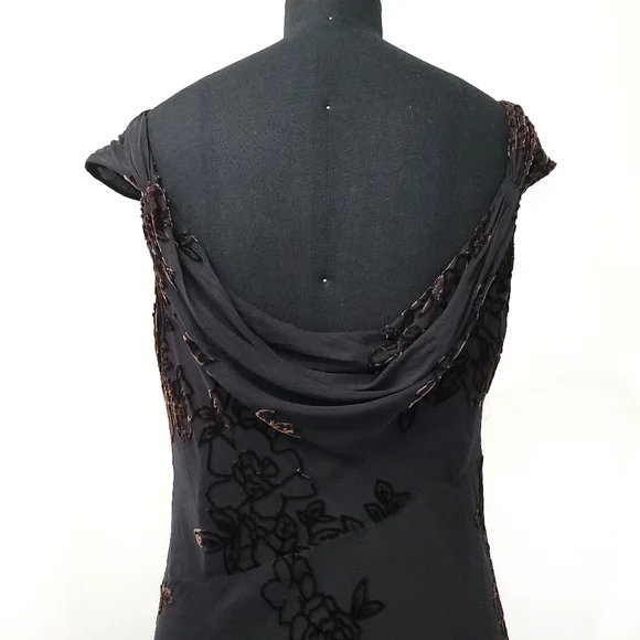 Vintage Y2K Silk Romantic Dark Floral Velvet Burnout Midi Dress - Picture 10 of 11